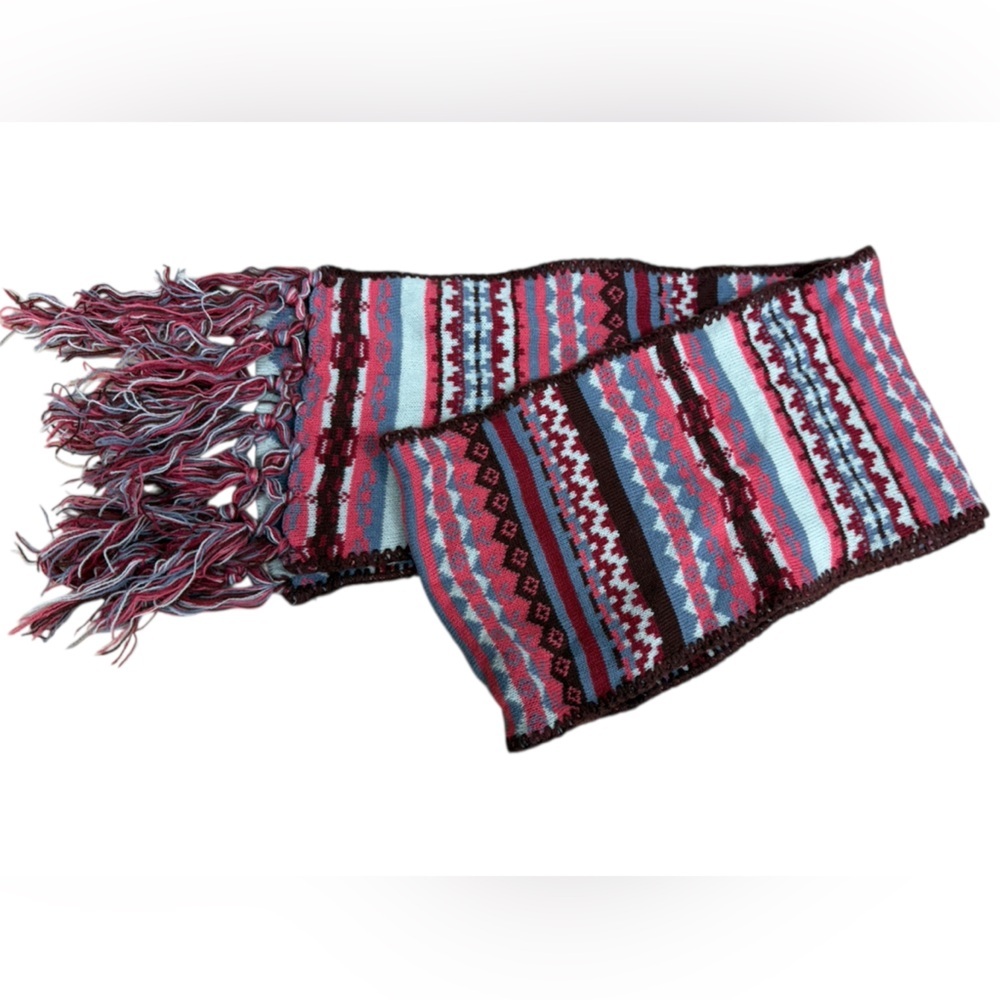 Athleta Fair Isle Y2K Warm Winter cozy Scarf Fringe